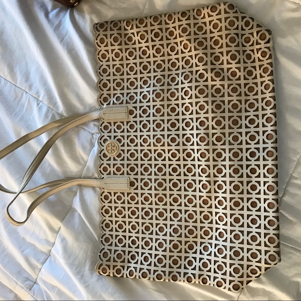 White laser-cut Tory Burch Tote